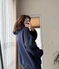 Oversize Kapüşonlu 3 İplik Şardonlu Sweatshirt Lacivert