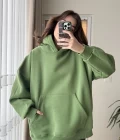 Oversize Kapüşonlu 3 İplik Şardonlu Sweatshirt Yeşil