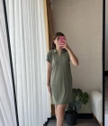 Oys Etiketli Modal Kumaş Haki Polo Yaka Elbise