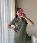 Oys Etiketli Modal Kumaş Haki Polo Yaka Elbise
