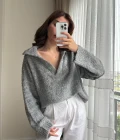 Peluş V Yaka Koyu Gri Kazak