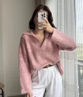 Peluş V Yaka Pembe Kazak