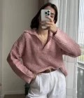 Peluş V Yaka Pembe Kazak