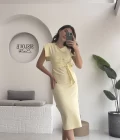 Pimenta Kuşaklı Midi Elbise - Sarı - 2294