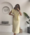 Pimenta Kuşaklı Midi Elbise - Sarı - 2294