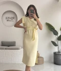 Pimenta Kuşaklı Midi Elbise - Sarı - 2294