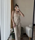 Premium Saten Yelekli Takım Krem Rengi