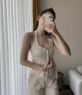 Premium Saten Yelekli Takım Krem Rengi