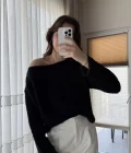 Puffy Kumaş Kayık Yaka Siyah