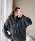 Puffy Oversize Örgü Sweatshirt Antrasit