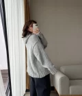 Puffy Oversize Örgü Sweatshirt Gri