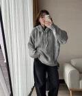 Puffy Oversize Örgü Sweatshirt Gri