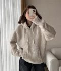 Puffy Oversize Örgü Sweatshirt Krem