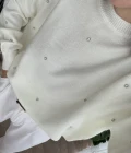 Rozalin Taşlı Kırık Beyaz Triko Kazak