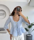 1013 - Seren Katlı Bağlamalı Bluz - Bebe Mavisi