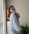 Şifon Fırfır Detay Bluz Mavi
