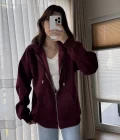 Snw Kapüşonlu Şardonlu Hırka Bordo