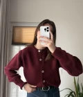 Sofia Düğmeli Triko Hırka Bordo