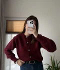 Sofia Düğmeli Triko Hırka Bordo