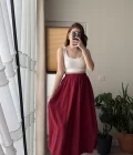 Tensel Modal Karışımlı Cepli Etek - Kırmızı Tonları