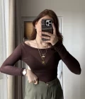 Transparan Acı Kahve Kayık Yaka Bluz