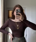 Transparan Acı Kahve Kayık Yaka Bluz