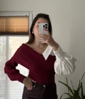 Yaka Detay Gömlek Triko Bordo