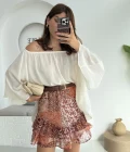 Yakası Lastikli Yarasa Kol Bluz - Beyaz - 4978