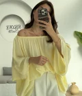Yakası Lastikli Yarasa Kol Bluz - Sarı - 4978