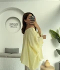 Yakası Lastikli Yarasa Kol Bluz - Sarı - 4978