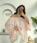 Yakası Lastikli Yarasa Kol Bluz - Şeker Pembesi - 4978