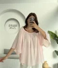 Yakası Lastikli Yarasa Kol Bluz - Şeker Pembesi - 4978