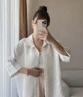 Yarım Kol Çizgili Oversize Gömlek