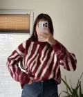 Zebra Desen Kalın Triko Kazak Bordo