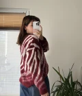 Zebra Desen Kalın Triko Kazak Bordo