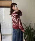 Zebra Desen Kalın Triko Kazak Bordo