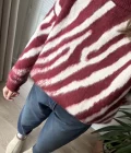 Zebra Desen Kalın Triko Kazak Bordo