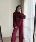 Zr Kumaş Palazzo Pantolon Bordo