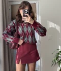Zr Model Mini Yırtmaçlı Şort Etek Bordo