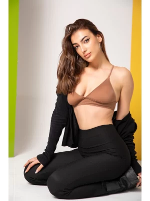 Açık Kahve Bikini Crop Sırtı Çapraz