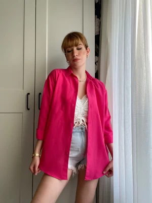 Fuşya Oversize Poplin Gömlek