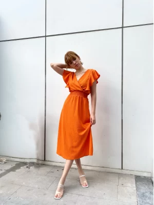 Orange Midi Boy Elbise