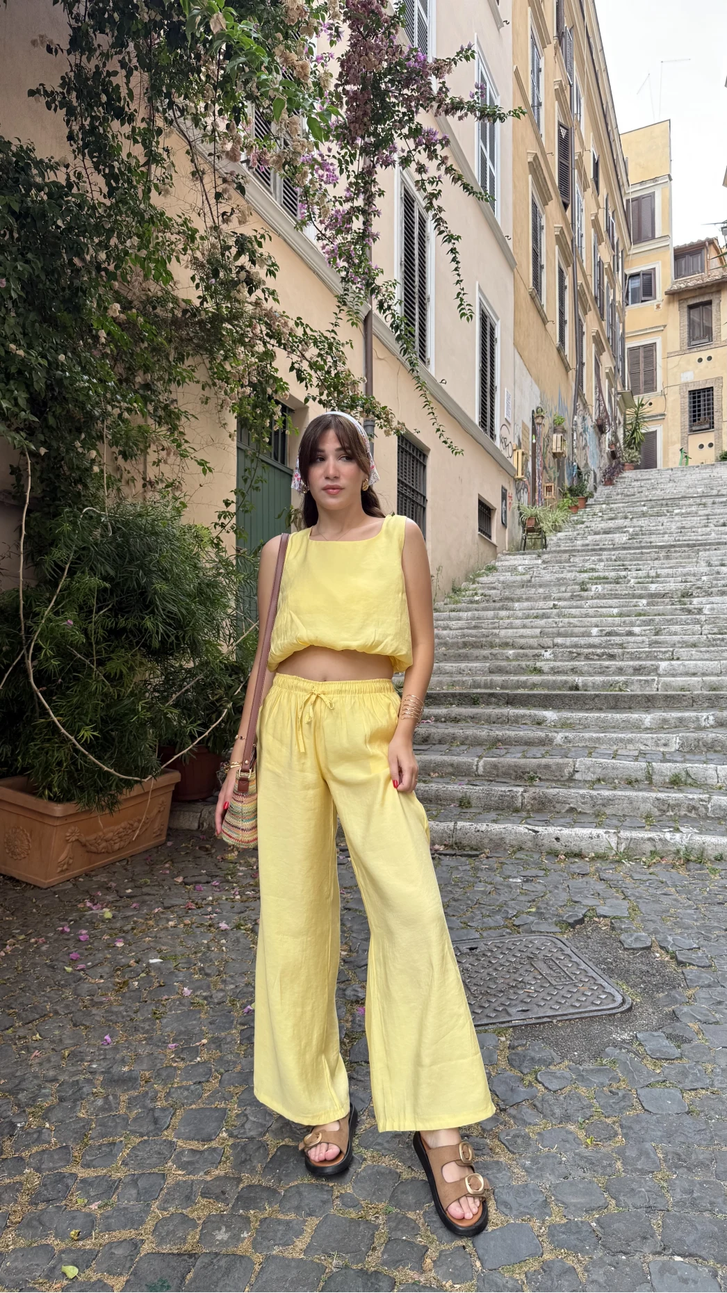 Alex Beli Lastik Detay Modal Takım - Sarı - 8013