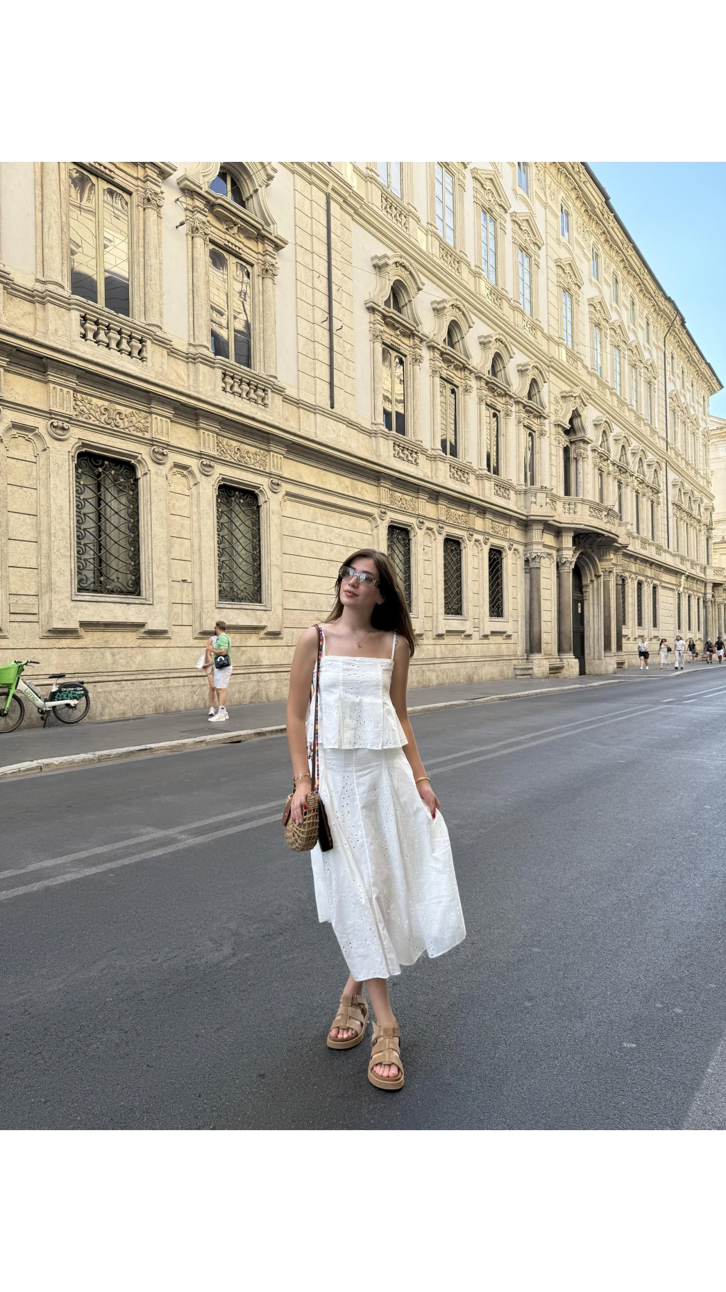 Jane Brode Askılı Bluz Etek Takım - Beyaz - 2464