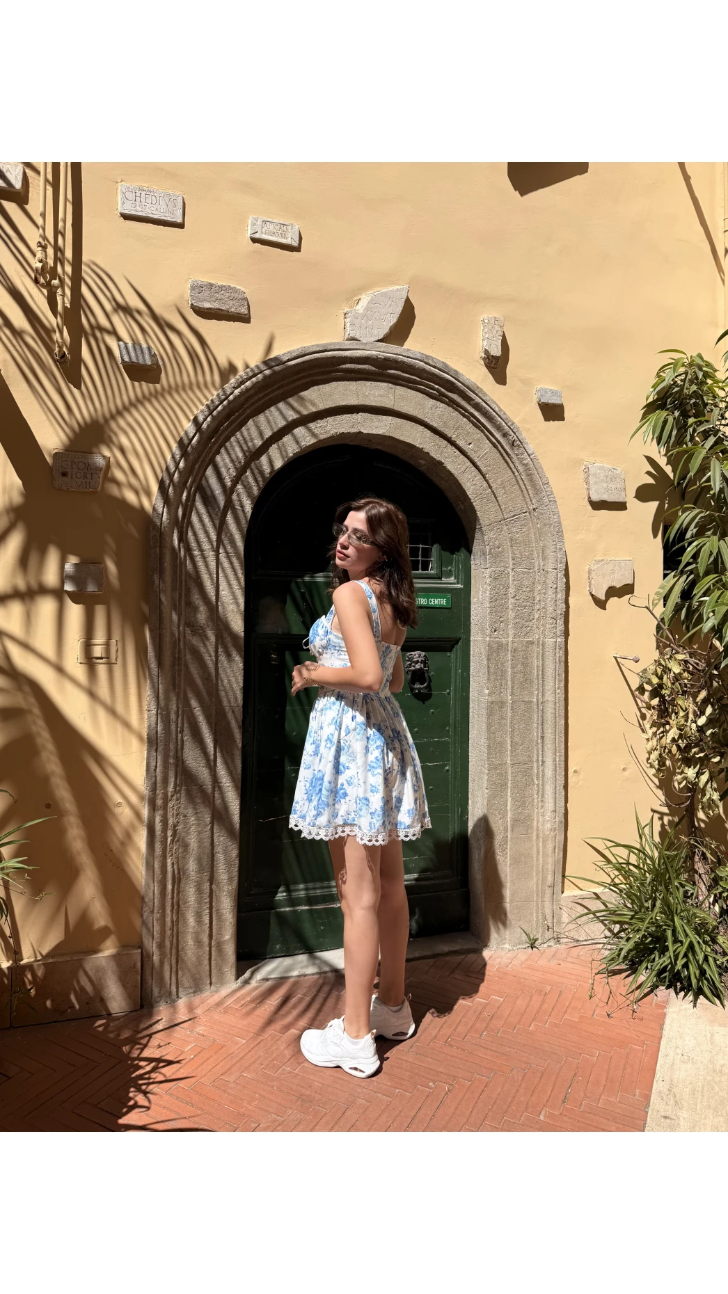 Tredi Çiçekli Elbise Mavi Dantel Detay