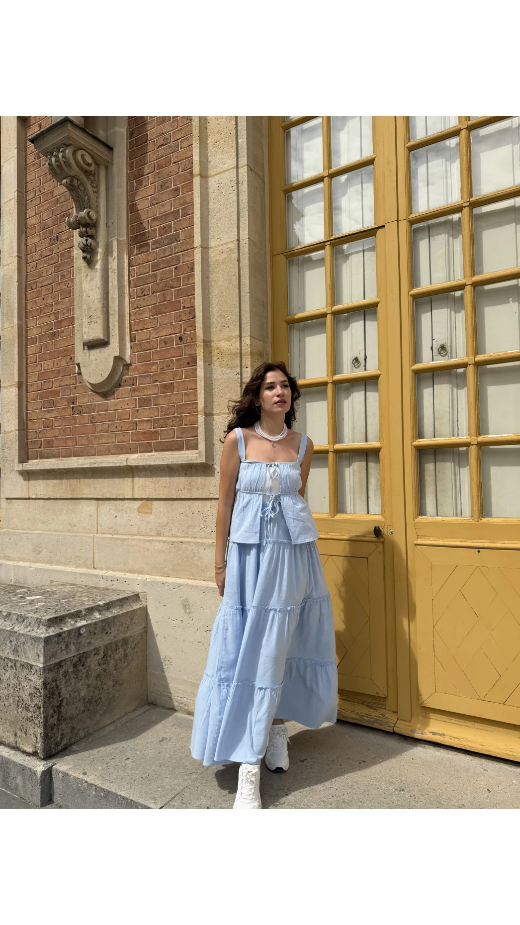 Vanessa Katlı Bağlamalı Bluz Etek Takım - Mavi - 30358