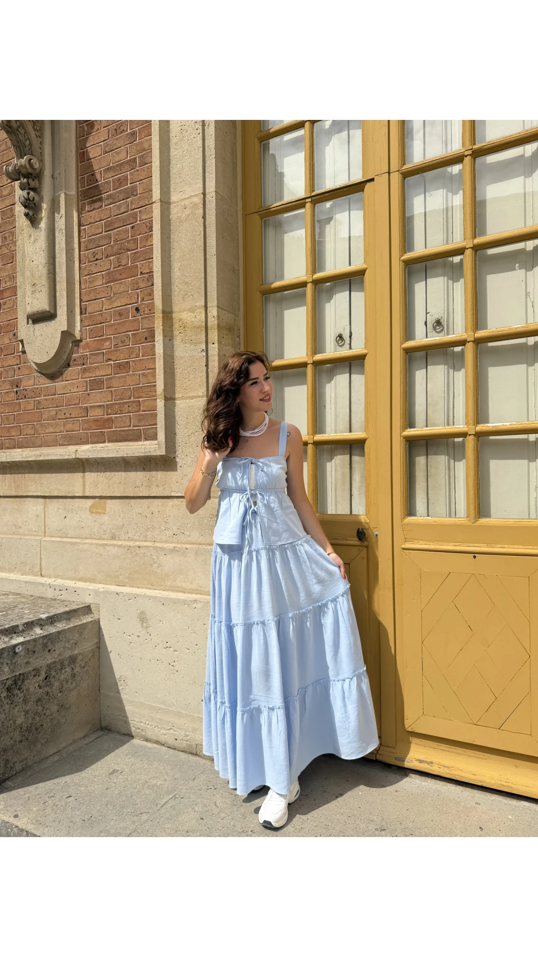 Vanessa Katlı Bağlamalı Bluz Etek Takım - Mavi - 30358