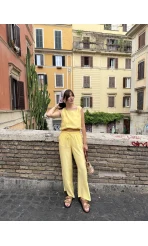 Alex Beli Lastik Detay Modal Takım - Sarı - 8013