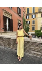 Alex Beli Lastik Detay Modal Takım - Sarı - 8013