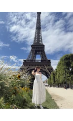 Paris Korse Detay Elbise - Ekru - 00673